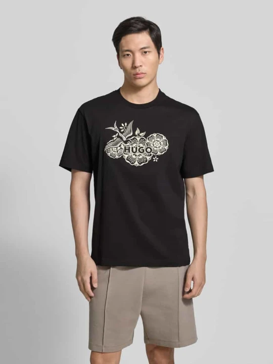Zdjęcie produktu męski t-shirt o kroju regular fit z czystej bawełny model 'DANGEN' Hugo Czarny