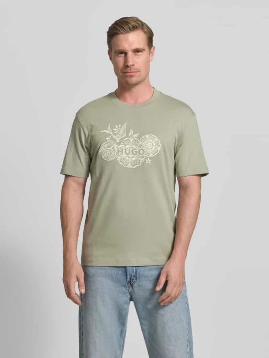 Zdjęcie produktu męski t-shirt o kroju regular fit z czystej bawełny model 'DANGEN' Hugo Miętowy