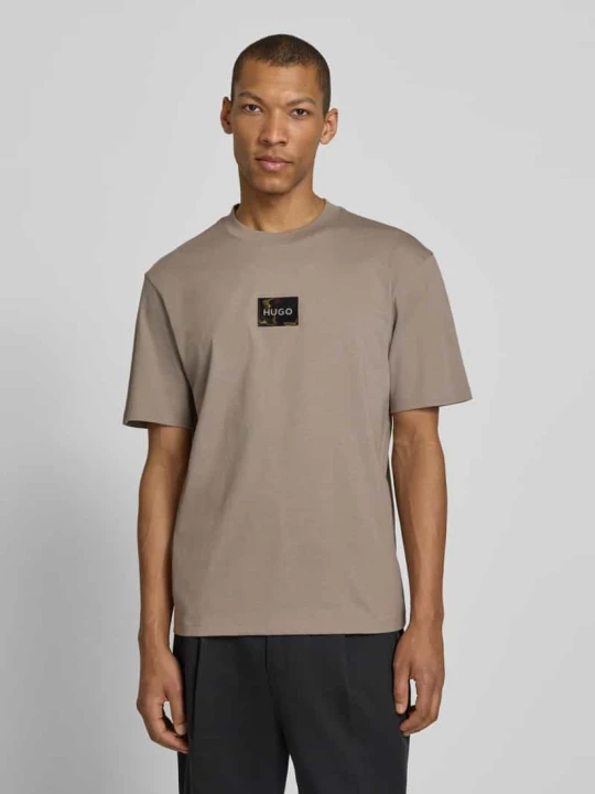 Zdjęcie produktu męski t-shirt o kroju regular fit z czystej bawełny model 'DUMEON' Hugo Jasnobrązowy