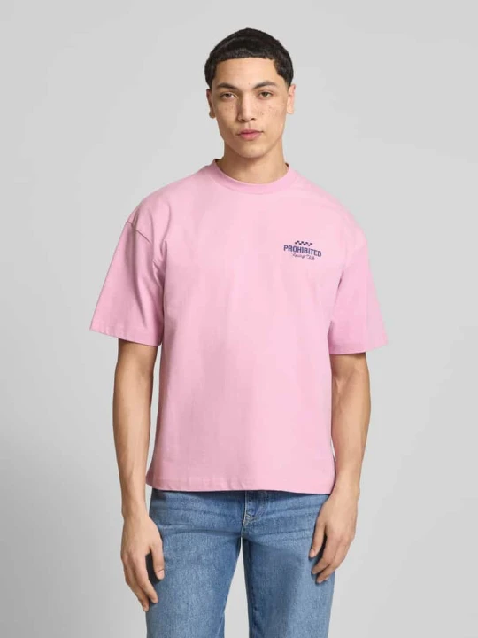 Zdjęcie produktu męski t-shirt o kroju regular fit z czystej bawełny model 'IN A RUSH' PROHIBITED Różowy