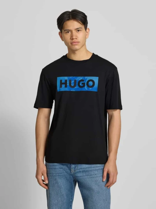 Zdjęcie produktu męski t-shirt o kroju regular fit z czystej bawełny model 'NALIEN' Hugo Czarny