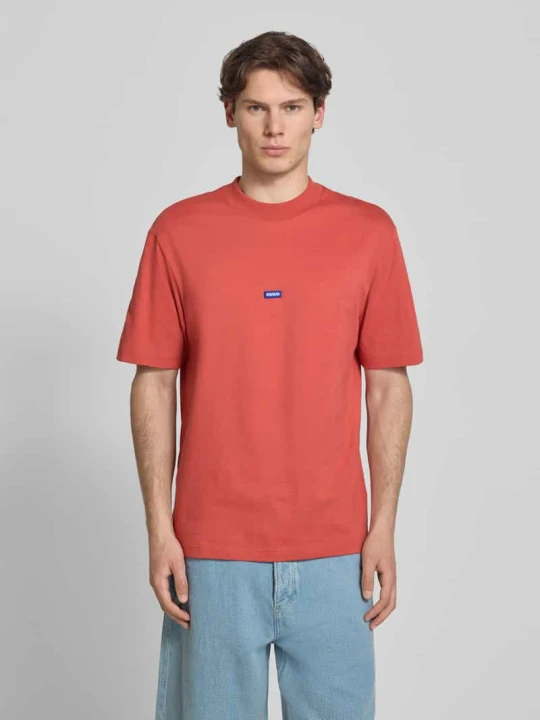Zdjęcie produktu męski t-shirt o kroju regular fit z czystej bawełny model 'NIEROS' Hugo Jasnoczerwony