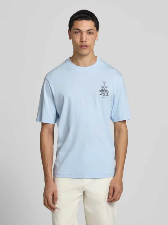 Zdjęcie produktu męski t-shirt o kroju regular fit z czystej bawełny model 'NUCAVO' Hugo Jasnoniebieski