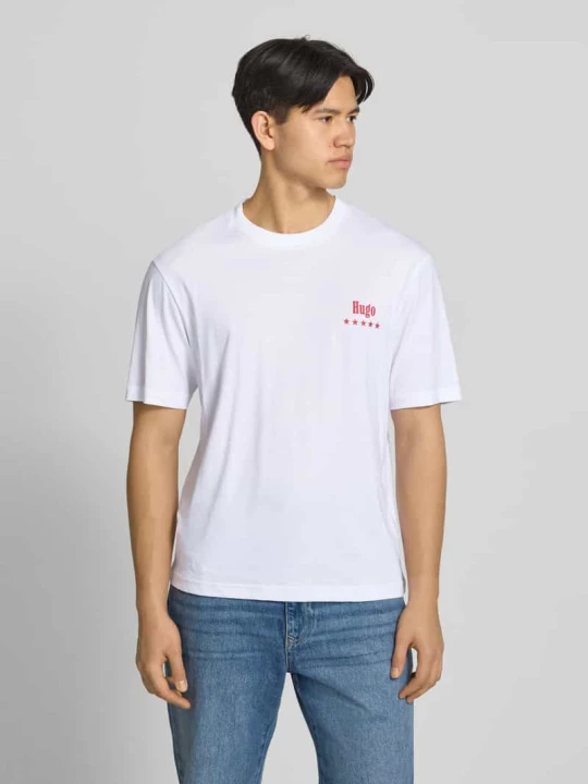 Zdjęcie produktu męski t-shirt o kroju regular fit z czystej bawełny model 'NUCAVO' Hugo Biały