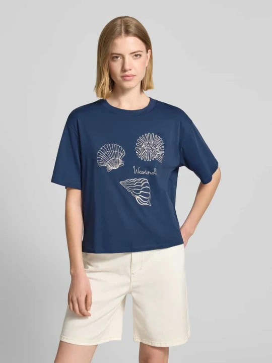 Zdjęcie produktu męski t-shirt o kroju regular fit z czystej bawełny model 'SABATO' Weekend Max Mara Ciemnoniebieski