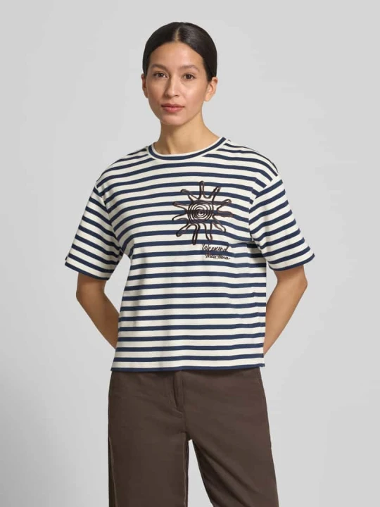 Zdjęcie produktu męski t-shirt o kroju regular fit z czystej bawełny model 'SABATO' Weekend Max Mara Ciemnoniebieski