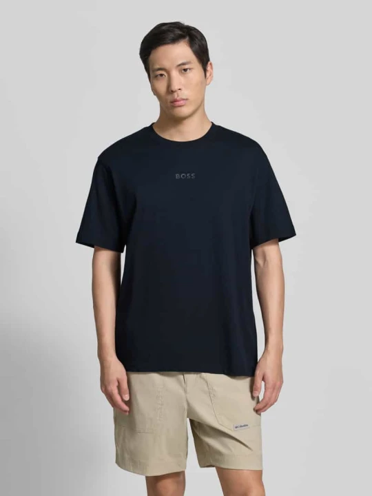 Zdjęcie produktu męski t-shirt o kroju regular fit z czystej bawełny model 'TEE 10' Boss Ciemnoniebieski