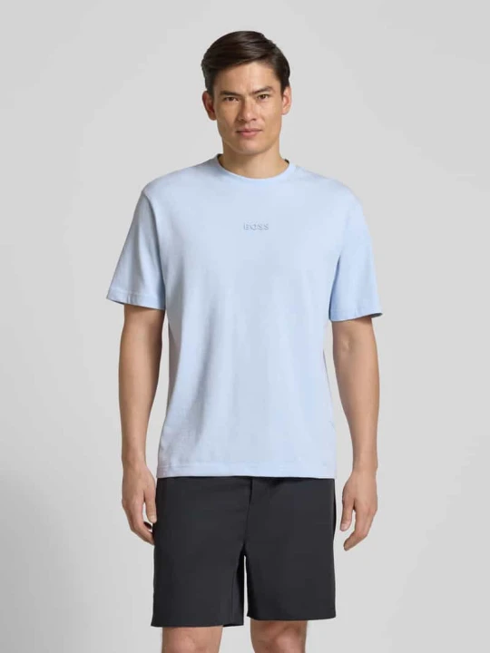 Zdjęcie produktu męski t-shirt o kroju regular fit z czystej bawełny model 'TEE 10' Boss Morski