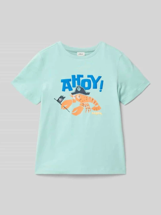 Zdjęcie produktu męski t-shirt o kroju regular fit z czystej bawełny s.Oliver Jasnoturkusowy
