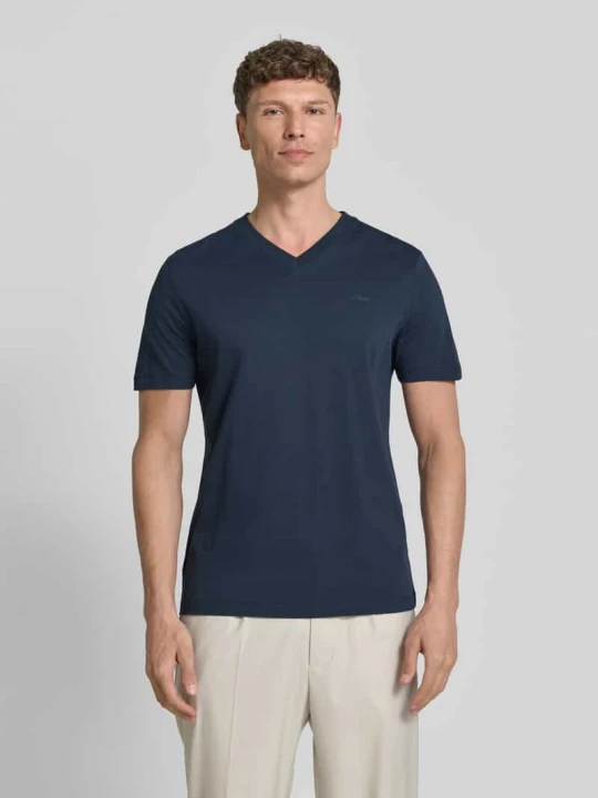 Zdjęcie produktu męski t-shirt o kroju regular fit z czystej bawełny s.Oliver Granatowy