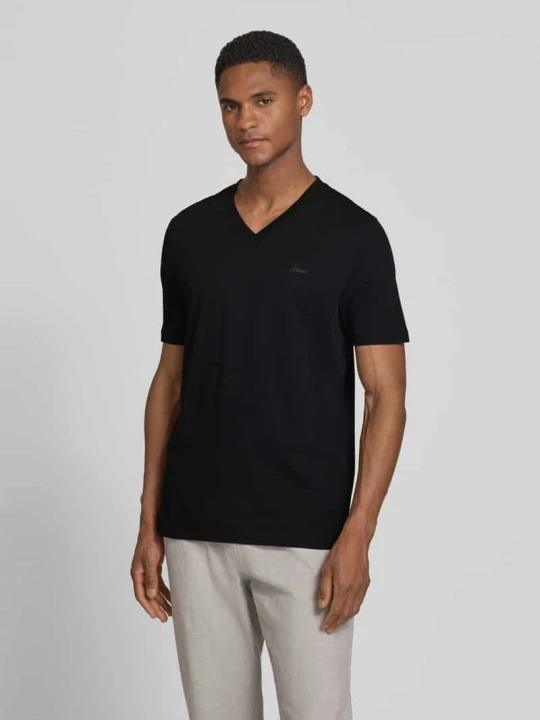 Zdjęcie produktu męski t-shirt o kroju regular fit z czystej bawełny s.Oliver Czarny