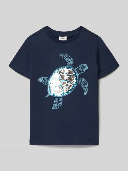 Zdjęcie produktu męski t-shirt o kroju regular fit z czystej bawełny s.Oliver Granatowy