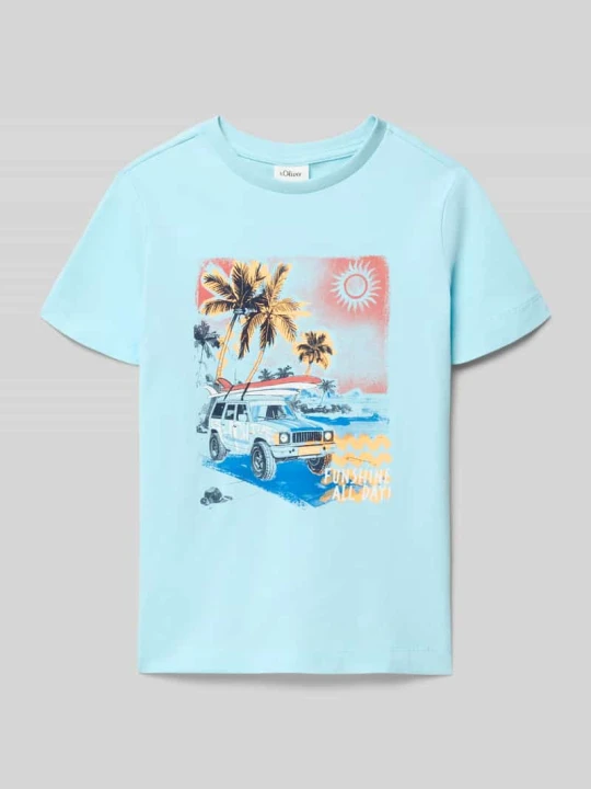 Zdjęcie produktu męski t-shirt o kroju regular fit z czystej bawełny s.Oliver Jasnoturkusowy