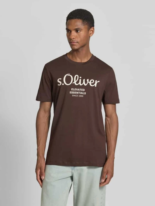 Zdjęcie produktu męski t-shirt o kroju regular fit z czystej bawełny s.Oliver Czekoladowy