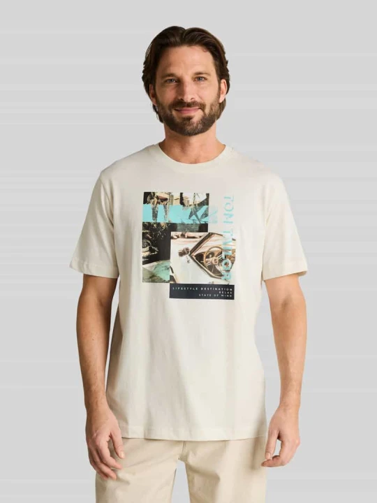 Zdjęcie produktu męski t-shirt o kroju regular fit z czystej bawełny Tom Tailor Złamany biały melanż