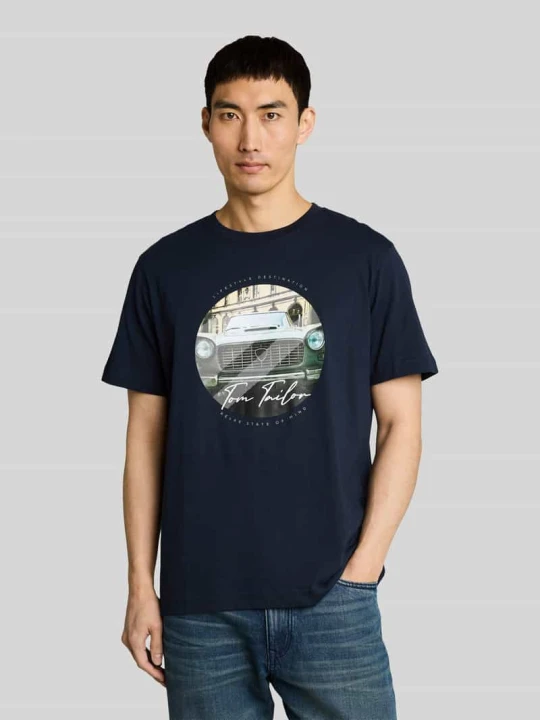 Zdjęcie produktu męski t-shirt o kroju regular fit z czystej bawełny Tom Tailor Granatowy
