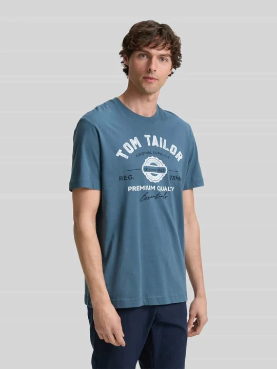 Zdjęcie produktu męski t-shirt o kroju regular fit z czystej bawełny Tom Tailor Niebieski