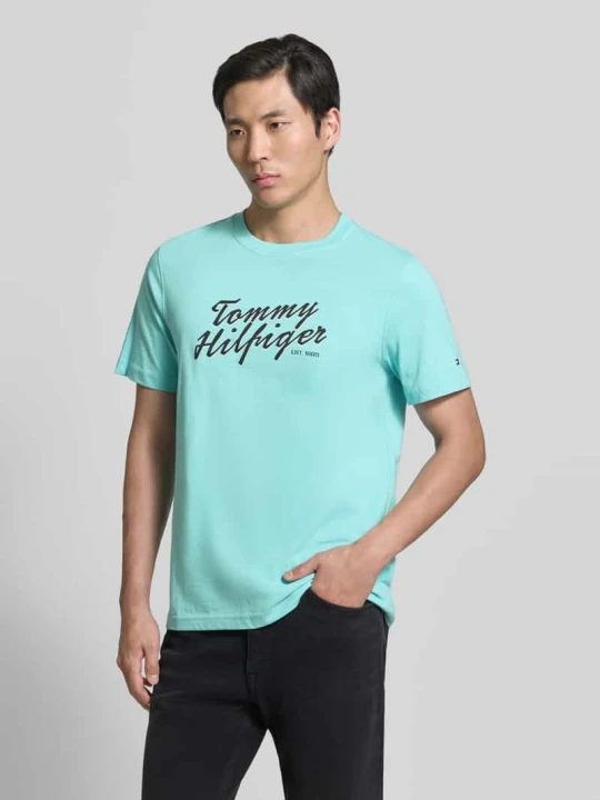 Zdjęcie produktu męski t-shirt o kroju regular fit z czystej bawełny Tommy Hilfiger Turkusowy