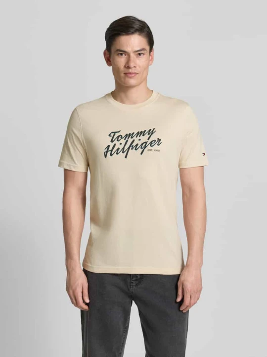Zdjęcie produktu męski t-shirt o kroju regular fit z czystej bawełny Tommy Hilfiger Piaskowy
