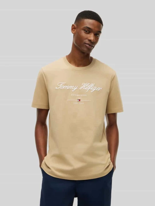 Zdjęcie produktu męski t-shirt o kroju regular fit z czystej bawełny Tommy Hilfiger Beżowy
