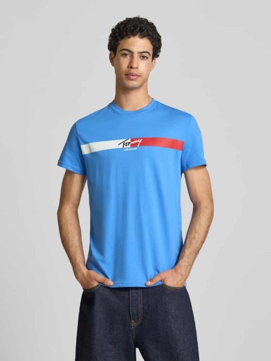 Zdjęcie produktu męski t-shirt o kroju regular fit z czystej bawełny Tommy Jeans Metaliczny niebieski