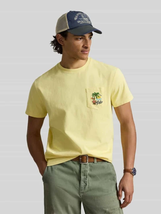 Zdjęcie produktu męski t-shirt o kroju regular fit z czystej bawełny z nadrukiem z tyłu Polo Ralph Lauren Jasnożółty