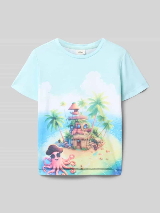 Zdjęcie produktu męski t-shirt o kroju regular fit z dodatkiem bawełny s.Oliver Jasnoturkusowy