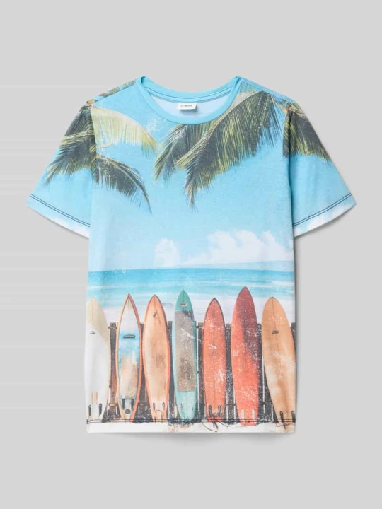 Zdjęcie produktu męski t-shirt o kroju regular fit z dodatkiem bawełny s.Oliver Jasnoniebieski