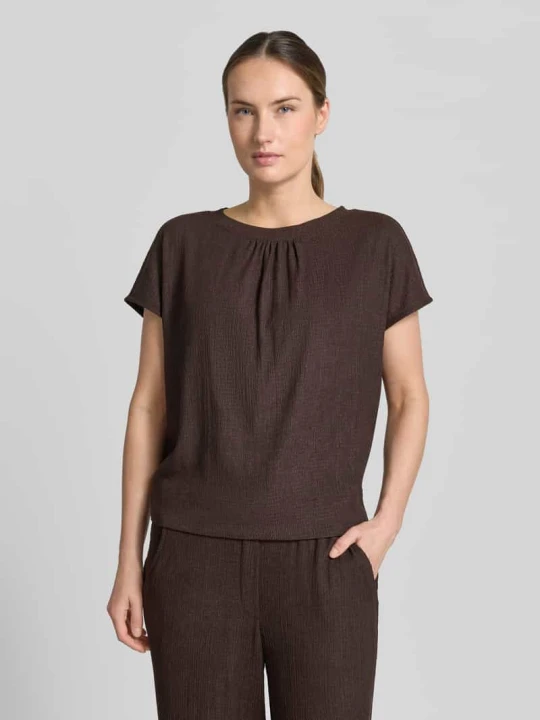 Zdjęcie produktu męski t-shirt o kroju regular fit z fakturowanym wzorem model 'Salti' Opus Ciemnobrązowy