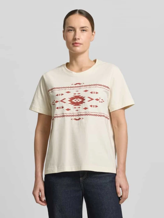 Zdjęcie produktu męski t-shirt o kroju regular fit z haftem na całej powierzchni model 'FLORIS' Mustang Złamany biały