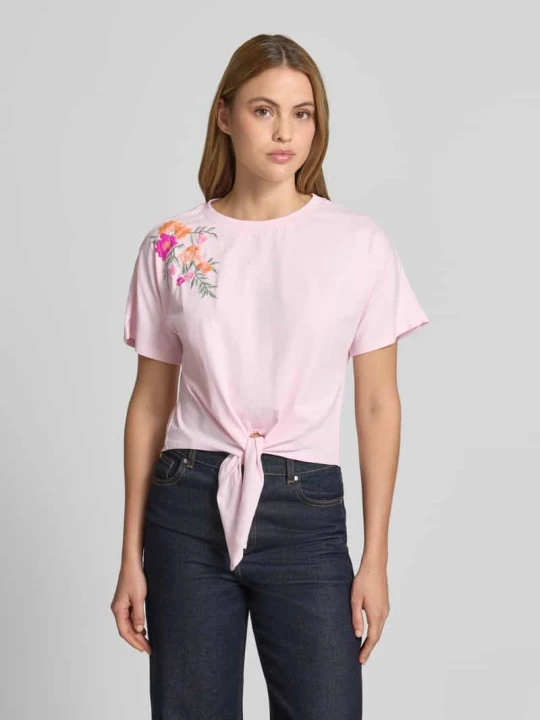 Zdjęcie produktu męski t-shirt o kroju regular fit z kwiatowym haftem model 'Fabian' Y.A.S Różowy