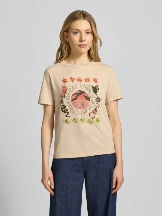 Zdjęcie produktu męski t-shirt o kroju regular fit z kwiatowym haftem Scotch & Soda Écru