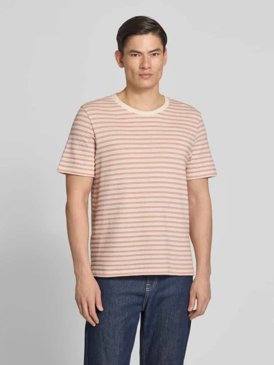 Zdjęcie produktu męski t-shirt o kroju regular fit z mieszanka bawełny model 'KEVIN' Selected Homme Złamany biały melanż