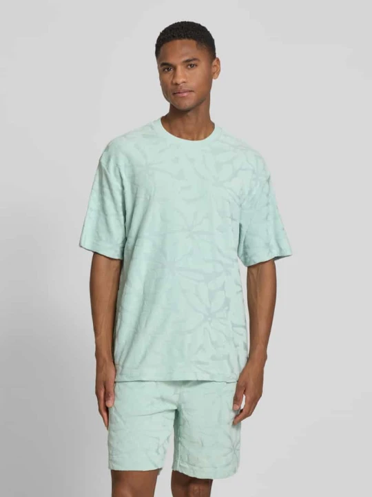 Zdjęcie produktu męski t-shirt o kroju regular fit z mieszanka bawełny model 'TE_FLOWER' Boss Turkusowy