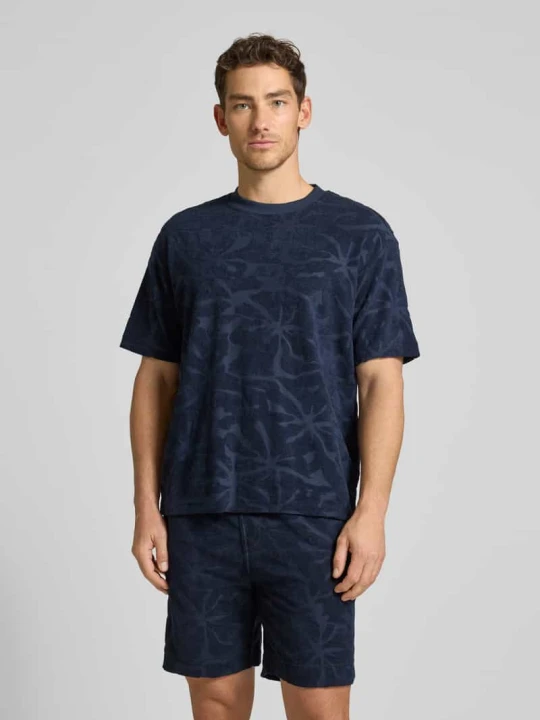 Zdjęcie produktu męski t-shirt o kroju regular fit z mieszanka bawełny model 'TE_FLOWER' Boss Granatowy