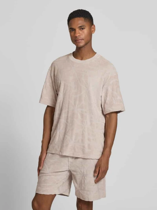 Zdjęcie produktu męski t-shirt o kroju regular fit z mieszanka bawełny model 'TE_FLOWER' Boss Piaskowy