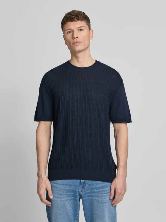 Zdjęcie produktu męski t-shirt o kroju regular fit z mieszanka lnu i bawełny model 'KAJORDINO' Boss Granatowy