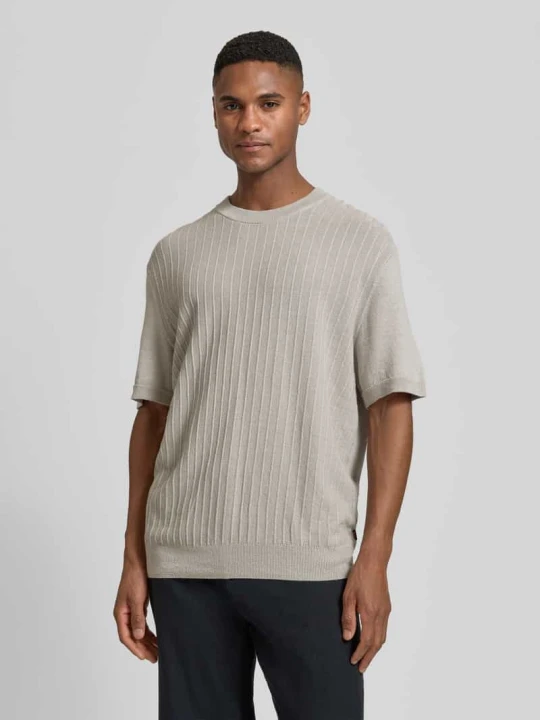 Zdjęcie produktu męski t-shirt o kroju regular fit z mieszanka lnu i bawełny model 'KAJORDINO' Boss Piaskowy