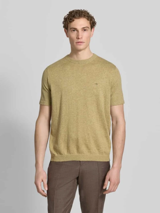 Zdjęcie produktu męski t-shirt o kroju regular fit z mieszanką lnu i bawełny w imitacji dzianiny FYNCH-HATTON Jasnozielony