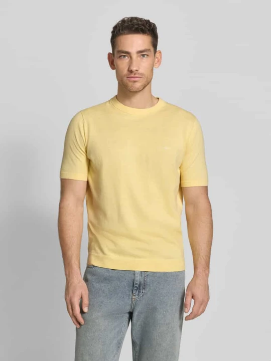 Zdjęcie produktu męski t-shirt o kroju regular fit z mieszanką lnu i bawełny w imitacji dzianiny FYNCH-HATTON Żółty