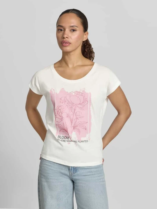 Zdjęcie produktu męski t-shirt o kroju regular fit z mieszanka wiskozy z kwiatowym nadrukiem Christian Berg Złamany biały
