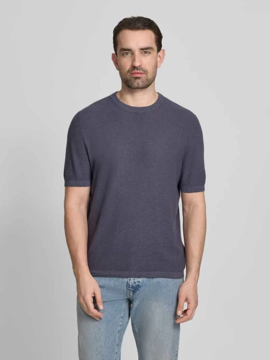 Zdjęcie produktu męski t-shirt o kroju regular fit z mieszanki bawełny i lnu Marc O'Polo Ciemnoniebieski