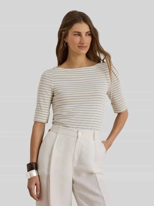 Zdjęcie produktu męski t-shirt o kroju regular fit z mieszanki bawełny Lauren Ralph Lauren Écru