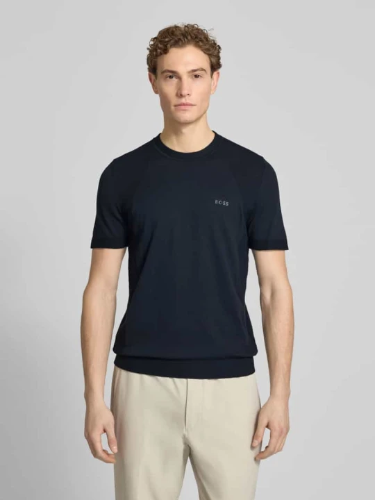 Zdjęcie produktu męski t-shirt o kroju regular fit z mieszanki bawełny model 'MOMENTUM-LITE' Boss Granatowy