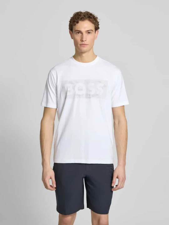 Zdjęcie produktu męski t-shirt o kroju regular fit z mieszanki bawełny model 'TS_GLOBE LOGOPATTERN' Boss Biały