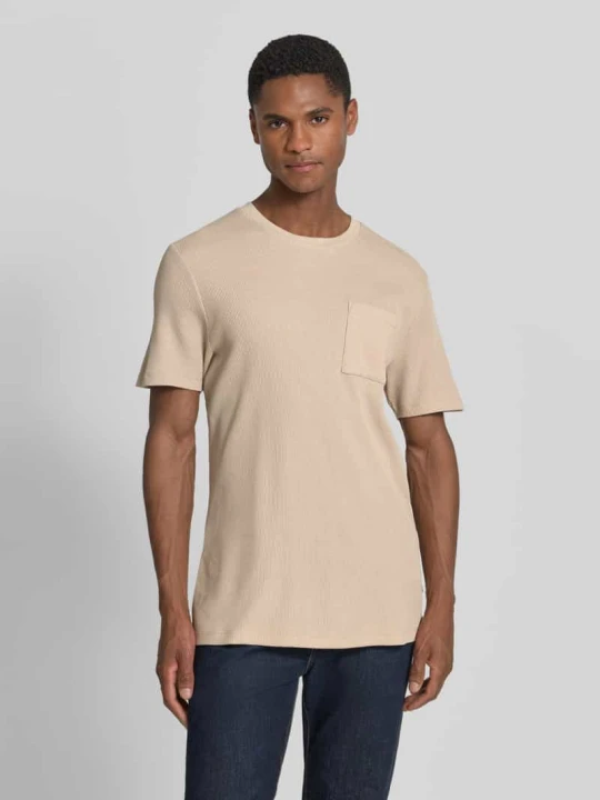 Zdjęcie produktu męski t-shirt o kroju regular fit z mieszanki bawełny s.Oliver Beżowy