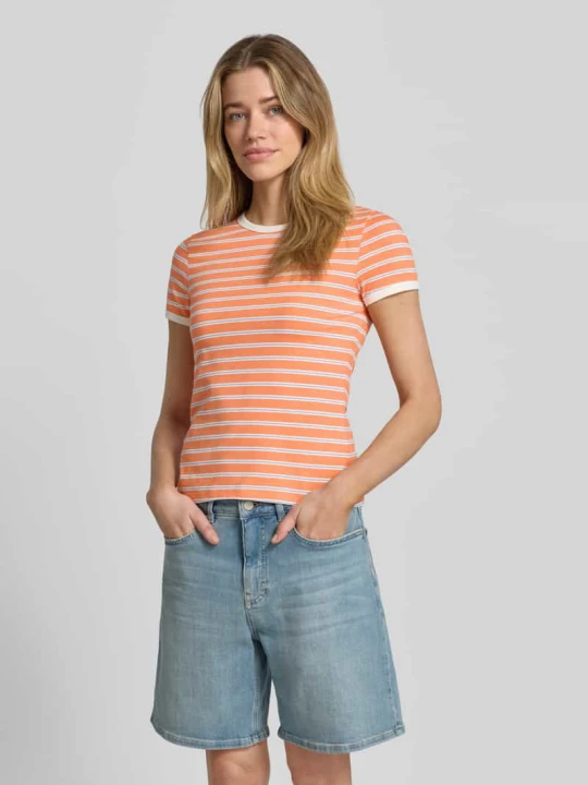 Zdjęcie produktu męski t-shirt o kroju regular fit z mieszanki bawełny Tom Tailor Koralowy