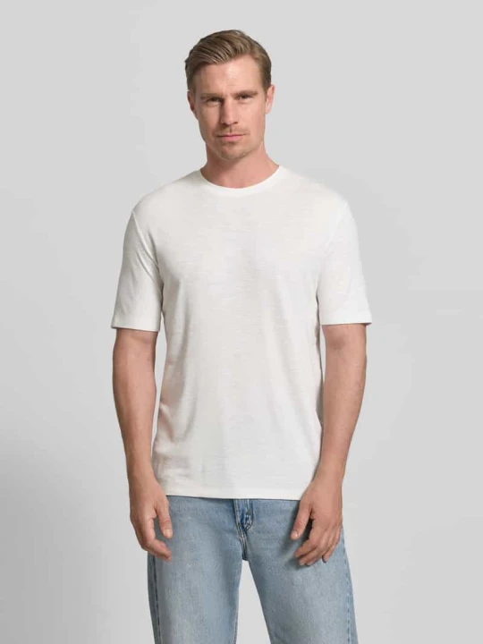 Zdjęcie produktu męski t-shirt o kroju regular fit z mieszanki lyocellu i lnu model 'DULEROSTEE' Hugo Złamany biały