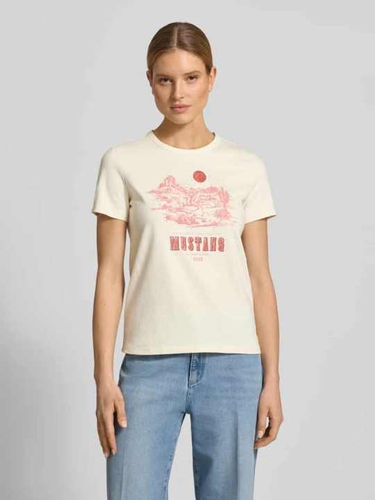 Zdjęcie produktu męski t-shirt o kroju regular fit z nadruk z logo model 'Alma' Mustang Złamany biały