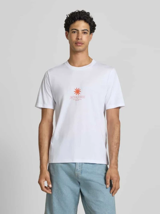 Zdjęcie produktu męski t-shirt o kroju regular fit z nadruk z logo model 'Eres' Jack&Jones Biały